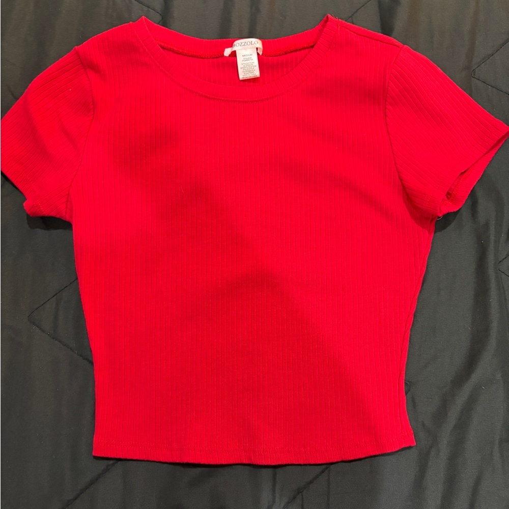 Bozzolo Ribbed Crop Tee in Bright Red